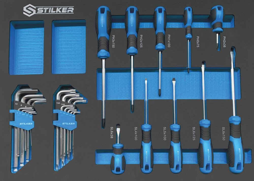 Servante d'atelier 7 tiroirs STILKER 147 outils - modules mousses - 25128