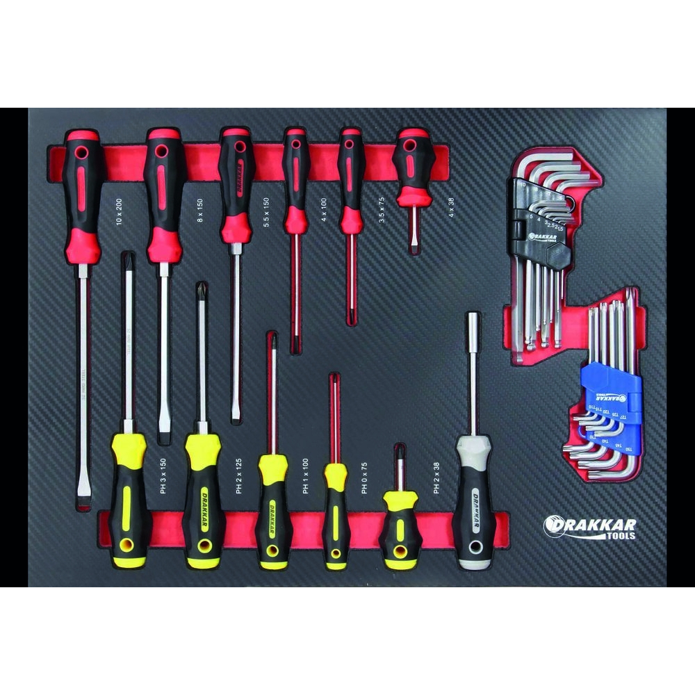 Servante d'atelier 7 tiroirs composée de 176 outils - modules finition carbone - DRAKKAR - 83880