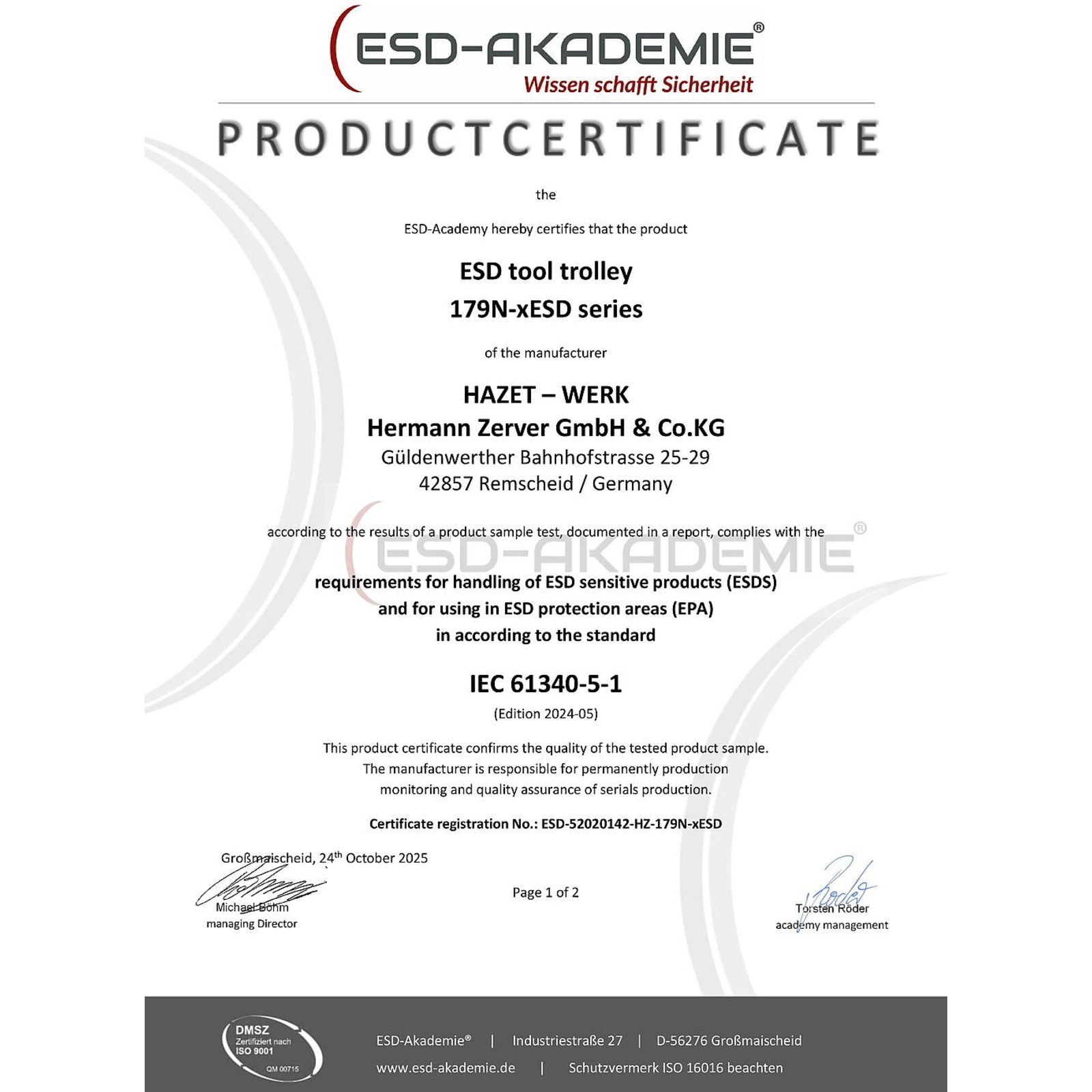 Servante d’atelier 7 tiroirs ESD 785 x 518 x 1020 mm bleu HAZET HAZET - 179N-7ESD