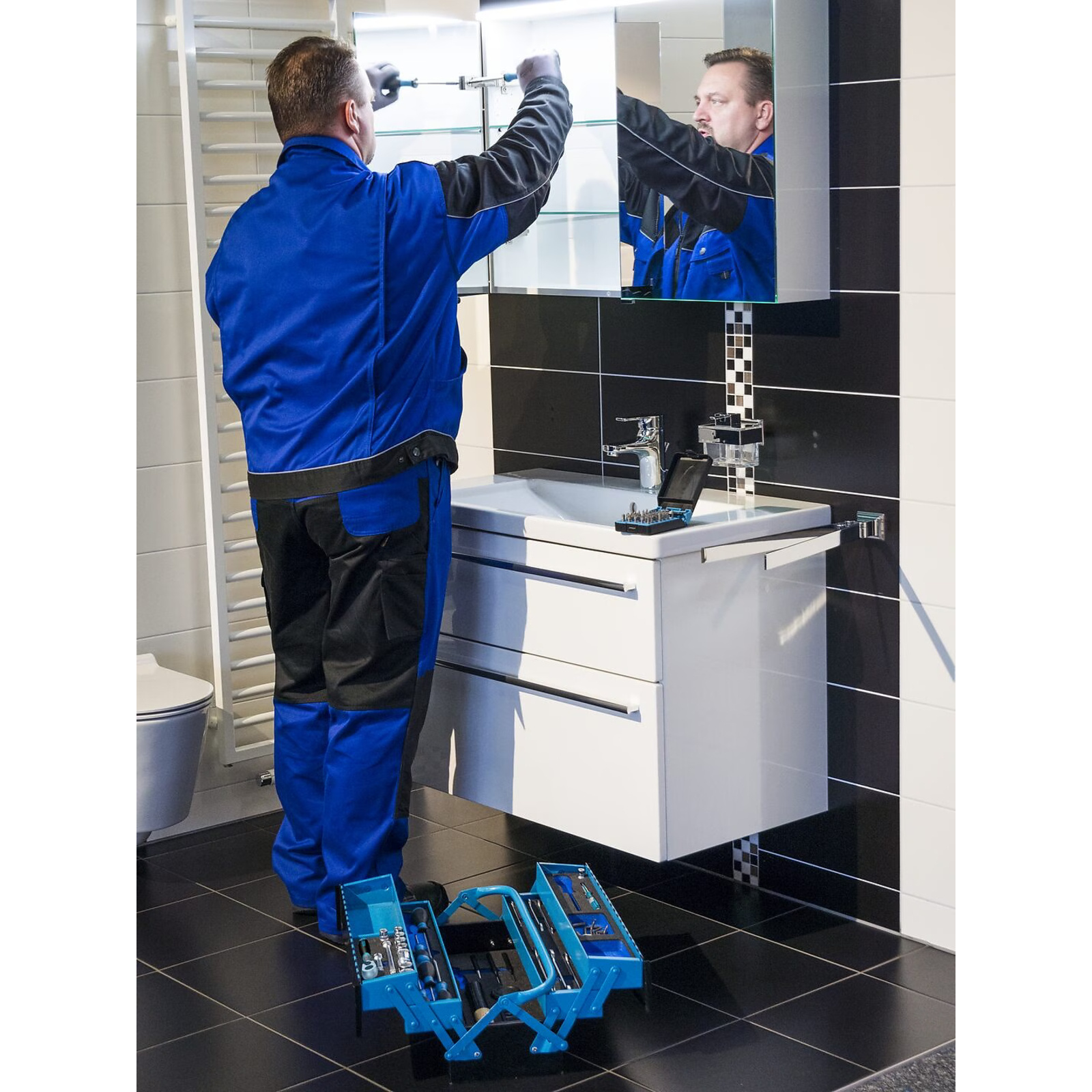 Caisse métallique à outils vide 575 x 210 x 245 mm avec cadenas bleu/noir HAZET - 190L