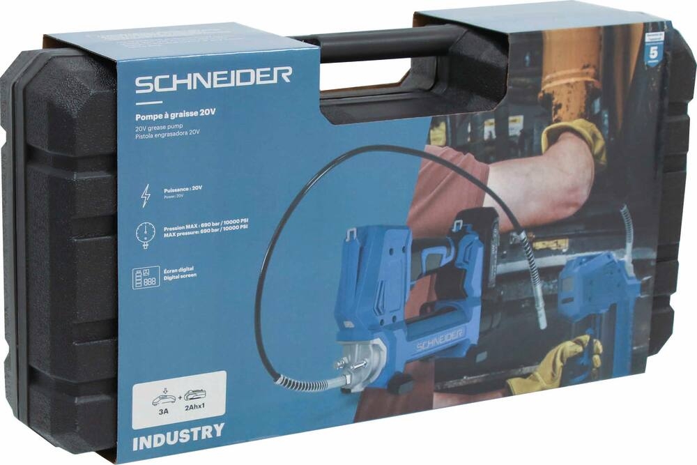 Pompe à graisse SCHNEIDER 20V 690 bar - 1 batterie Li-ion 2Ah - 1 chargeur 3A - coffret - 50450