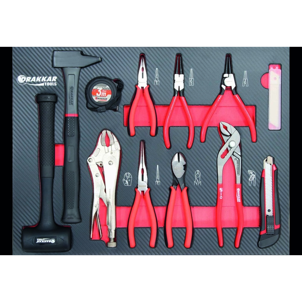 Servante d'atelier 7 tiroirs composée de 176 outils - modules finition carbone - DRAKKAR - 83880
