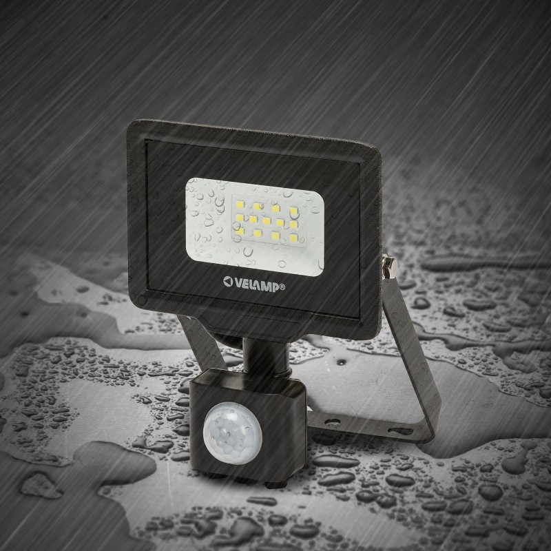 Projecteur LED SMD 10W IP44 noir 4000K avec détecteur de mouvements PADLIGHT5 - VELAMP - IS743-5-4000K