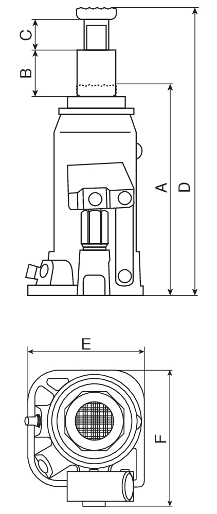 Cric bouteille hydraulique base soudée 20T - 13020