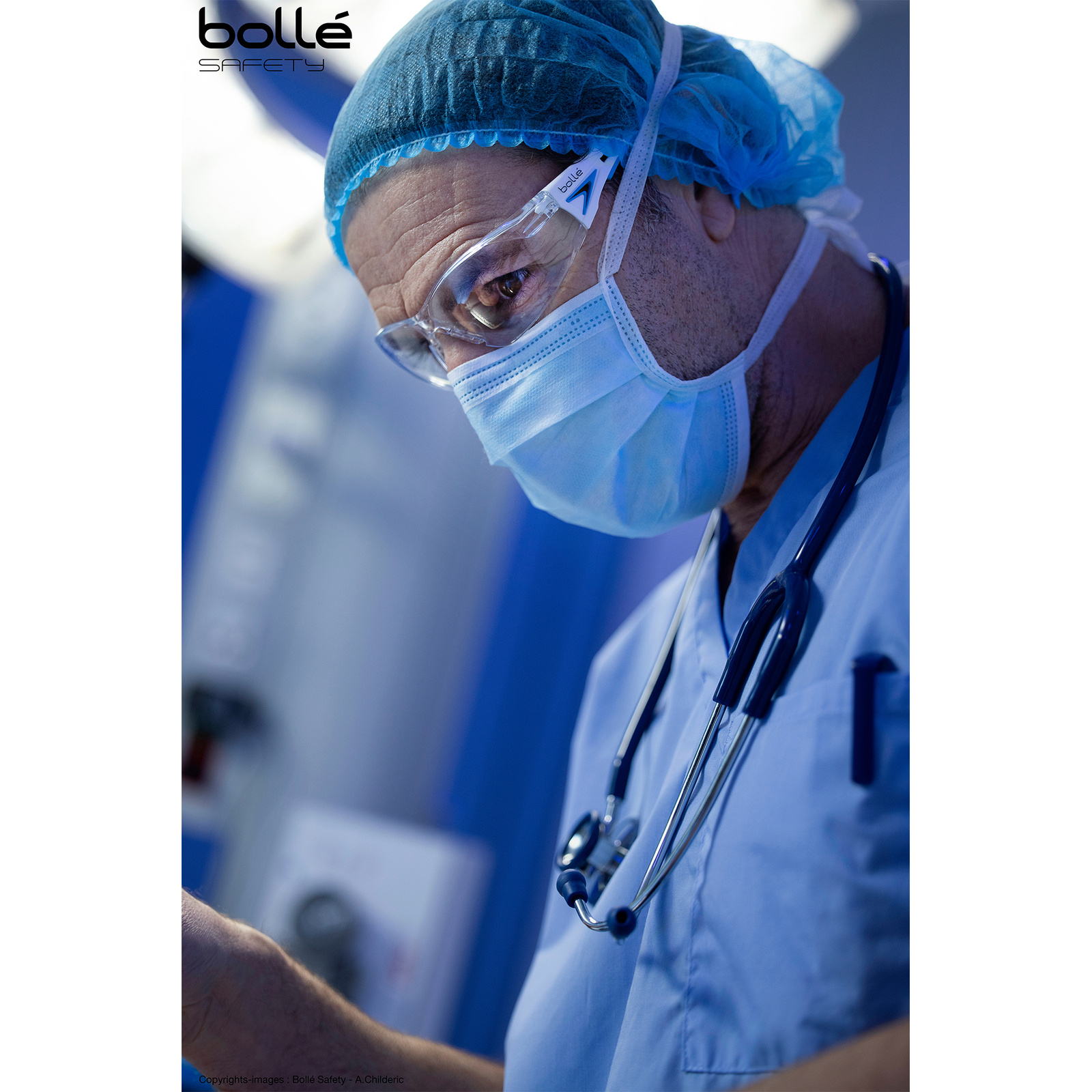 Lunette incolore monture bleu/blanche RUSH+ BOLLÉ SAFETY - PSSRUSP085