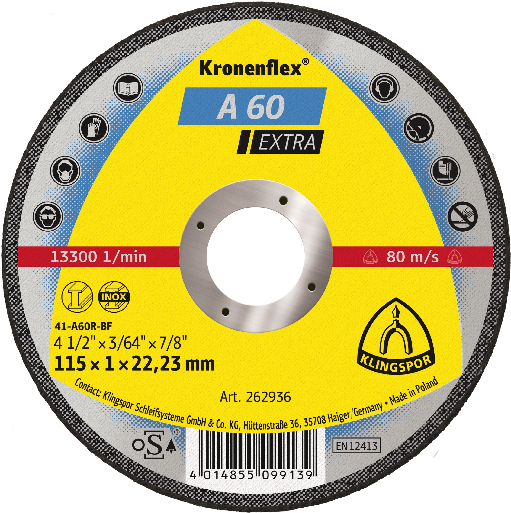 25 Disques à tronçonner KT EXTRA A60EX S GER 115X1X22,23 KLINGSPOR - 262936