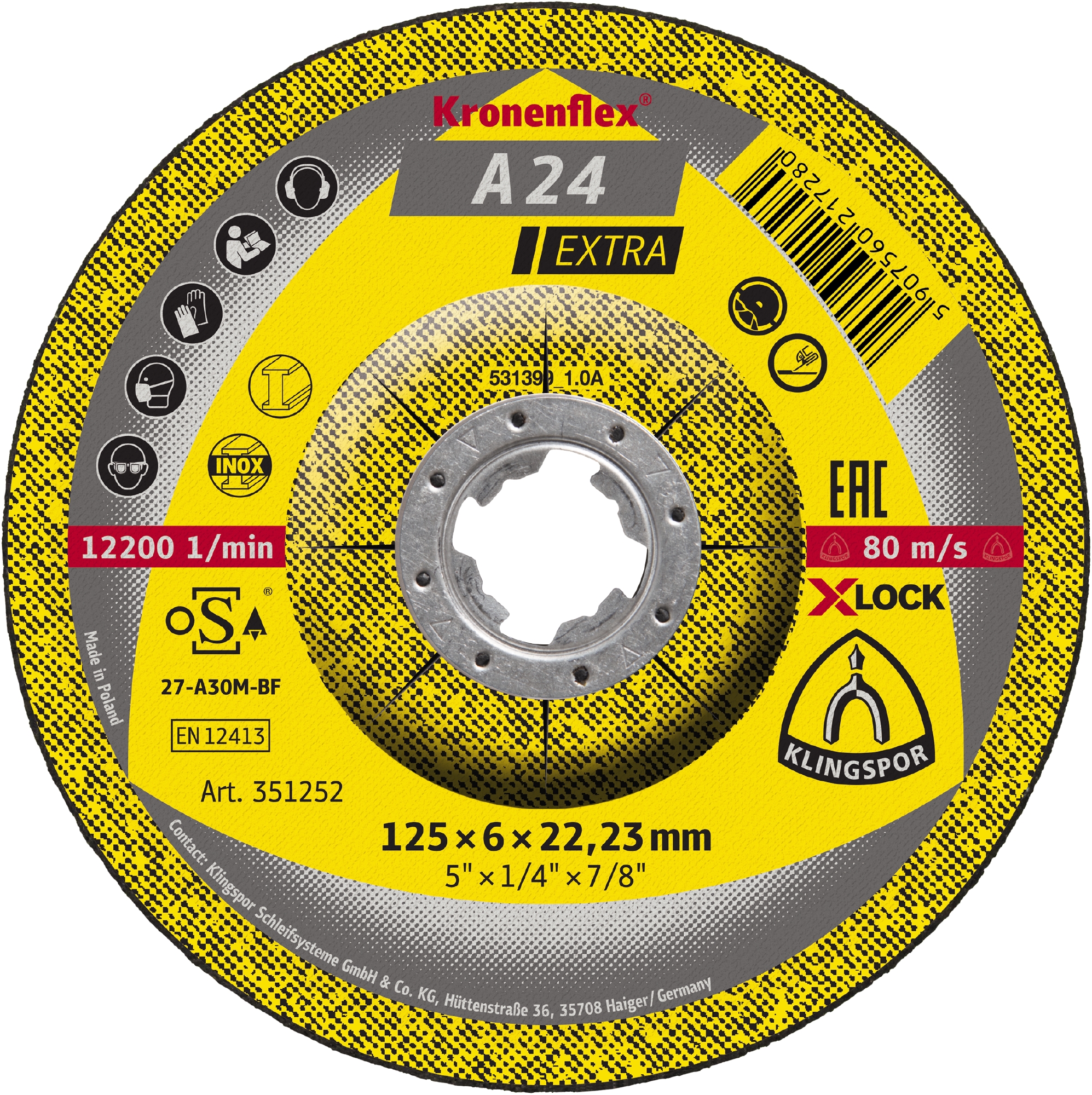 10 Meules à ébarber KS EXTRA A24EX S GEK 125X6X22,23 X-LOCK KLINGSPOR - 351252