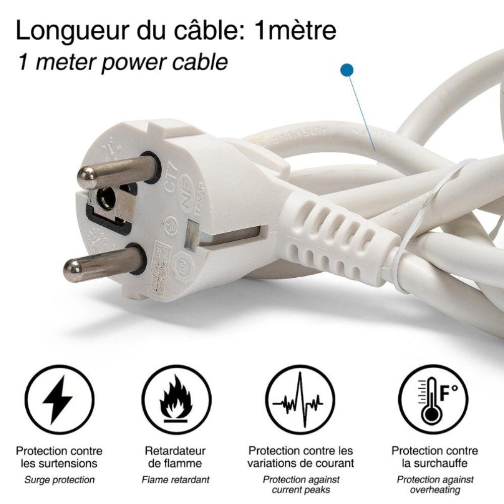 Bloc multiprise 3x16A, 1m H05VV-F 3G1.0 mm² - CE & NF - VELAMP - MULTIP-FR-3