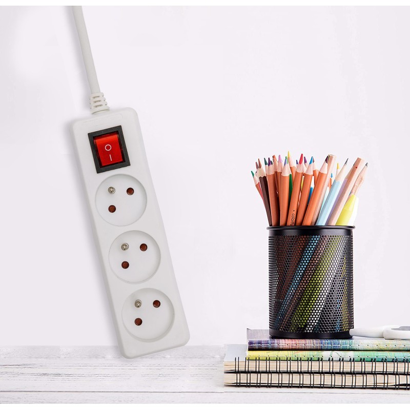 Bloc multiprise 3x16A avec interrupteur 1m CE & NF - VELAMP - MULTIP-FR-I-3