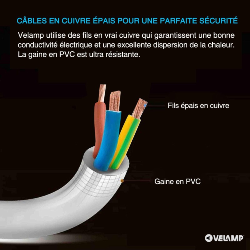 Bloc multiprise 4x16A 1m H05VV F3G1.0MM2 CE & NF - VELAMP - MULTIP-FR-4
