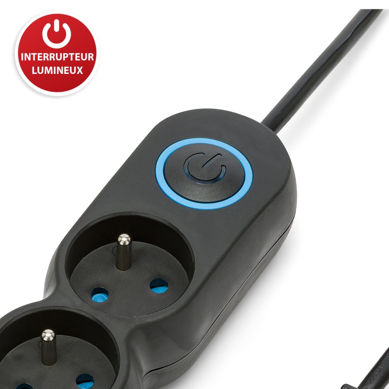 Multiprise française 4x16A avec interrupteur - câble 1,5m H05VV-F3G1.0MM2 CE & NF - VELAMP - MULTIP-FR-I-4K