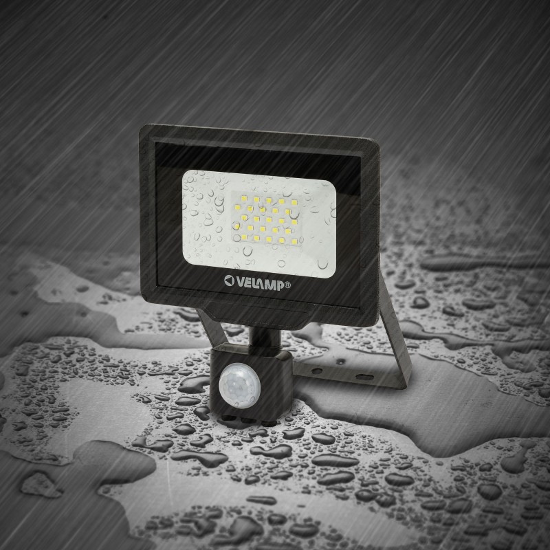 Projecteur LED SMD 20W IP44 noir 4000K avec détecteur de mouvements PADLIGHT5 - VELAMP - IS748-5-4000K
