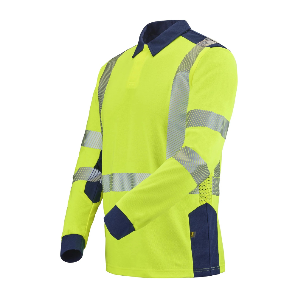POLO MANCHES LONGUES JAUNE FLUO/BLEU MARINE SAFE XP PONANT CEPOVETT - 22-9T87-701