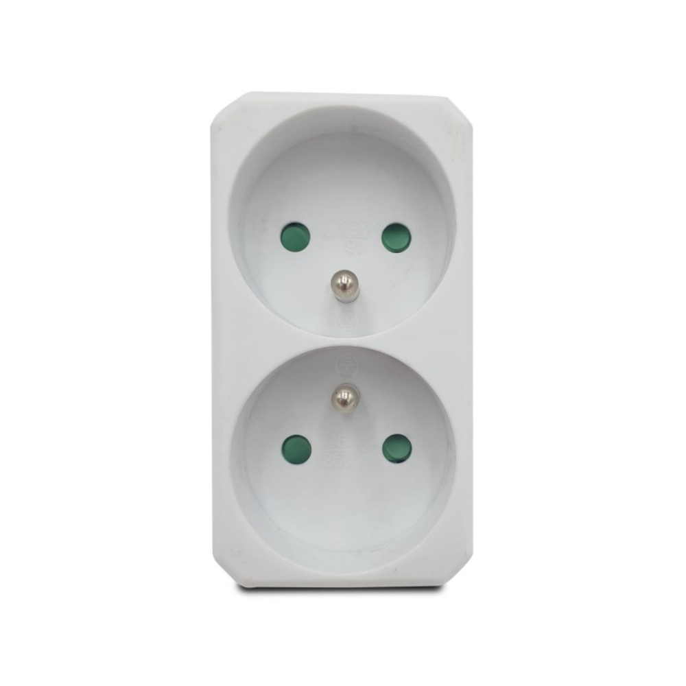 Biplite 2 prises électriques 2 P+T 2 sorties Frontales 16A - VELAMP - ADAT-FR-1