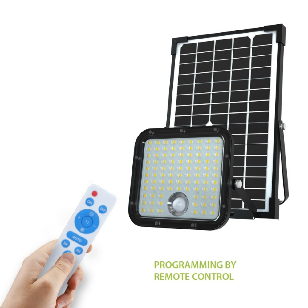 Projecteur LED solaire de 4800 lumens avec détecteur de présence - Panneau solaire déporté - VELAMP - SL366