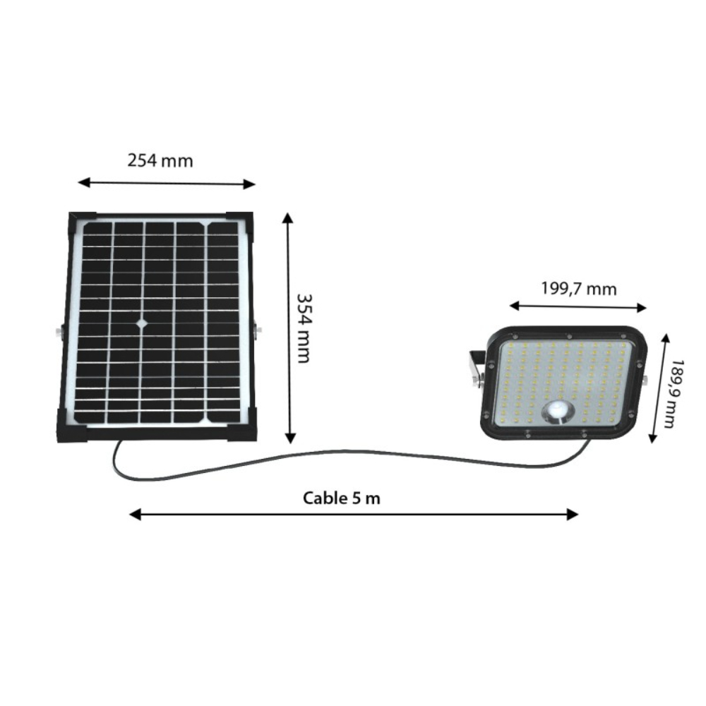 Projecteur LED solaire de 4800 lumens avec détecteur de présence - Panneau solaire déporté - VELAMP - SL366