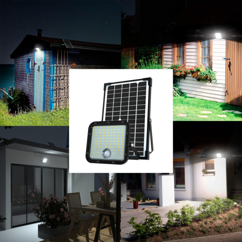 Projecteur LED solaire de 4800 lumens avec détecteur de présence - Panneau solaire déporté - VELAMP - SL366