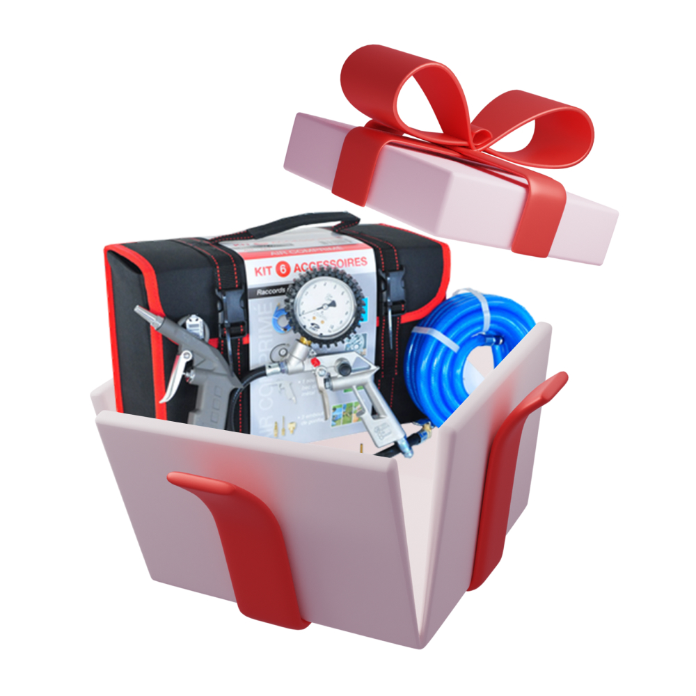 PROMO compresseur silencieux 100 litres 3 CV 8 bar + kit 6 accessoires PRODIF PROSIL3100