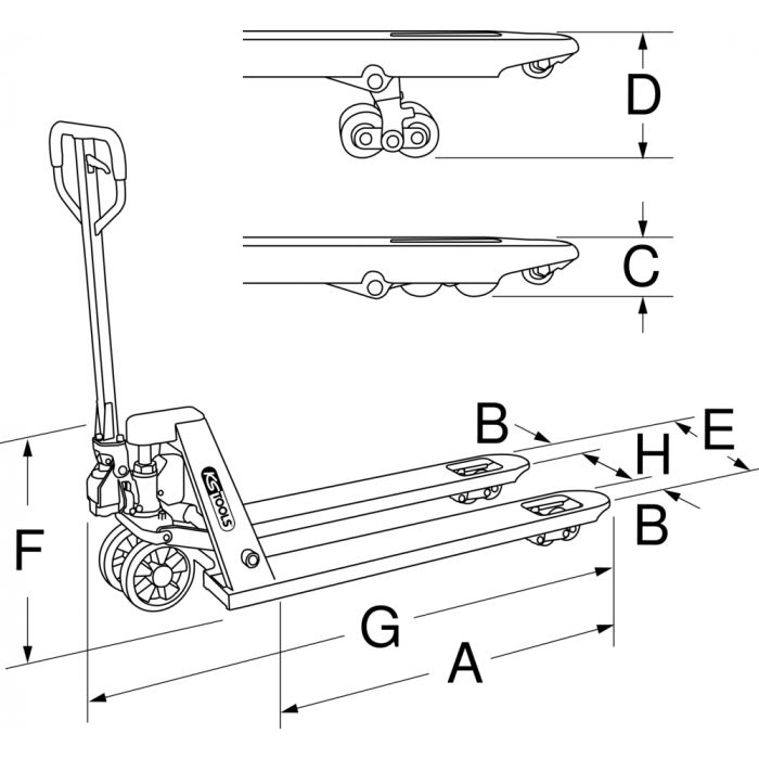 TRANSPALETTE MANUEL 2,5 T FOURCHES 1150 MM KS TOOLS 1610200 KS TOOLS - 161.0200