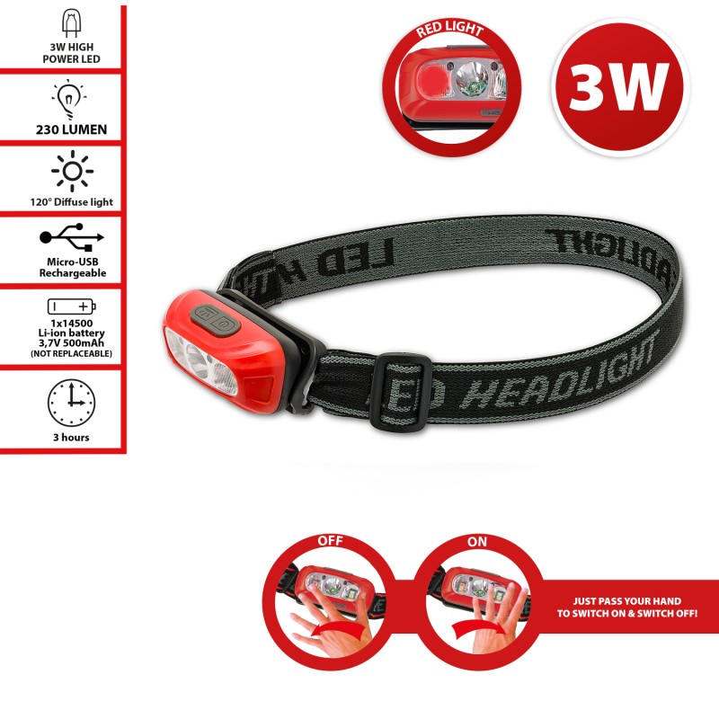 Lampe frontale 230lm avec interrupteur sans contact VULCAN- Rechargeable - VELAMP - IH529