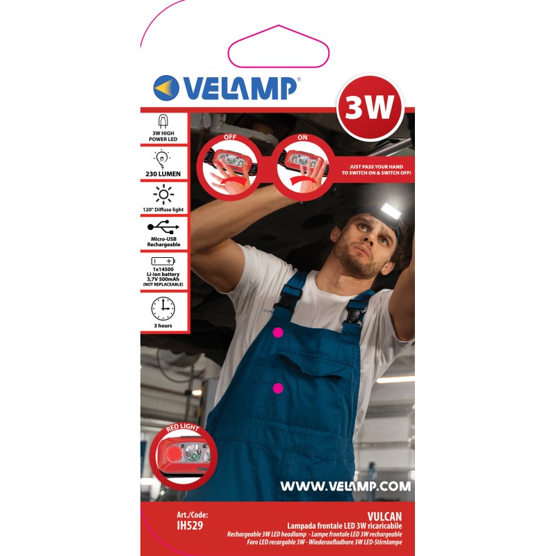 Lampe frontale 230lm avec interrupteur sans contact VULCAN- Rechargeable - VELAMP - IH529