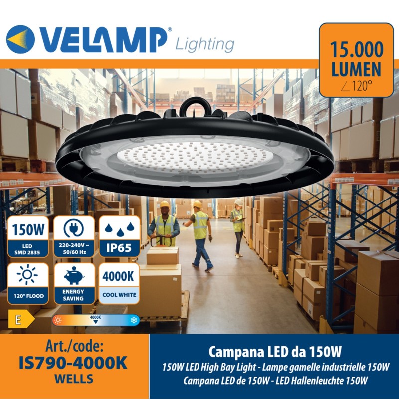 Luminaire LED pour grande hauteur 150W aluminium WELLS - VELAMP - IS790-4000K