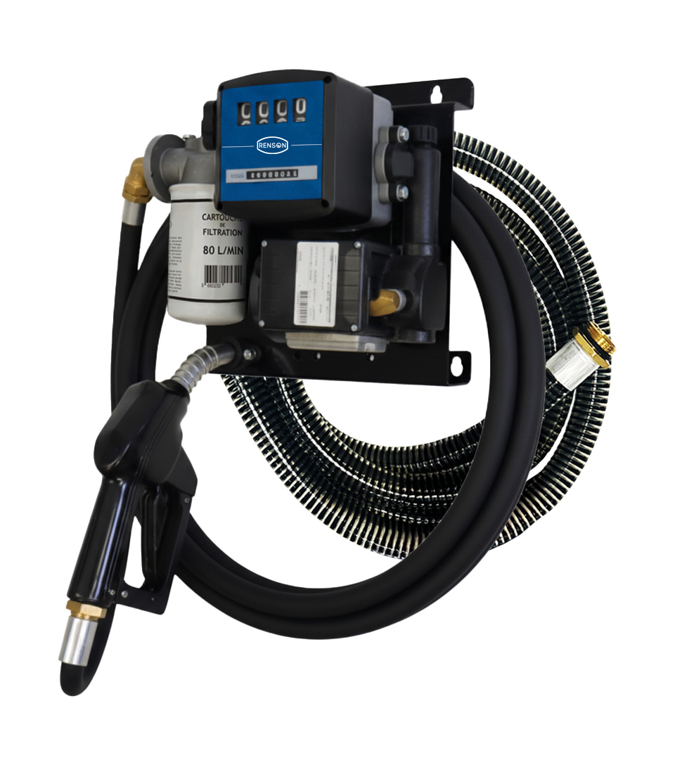 STATION FUEL PISTOLET AUTOMATIQUE AVEC COMPTEUR, KIT DE FILTRATION ET ASPIRATION 230V 80L/M  - RENSON - 138364ASP