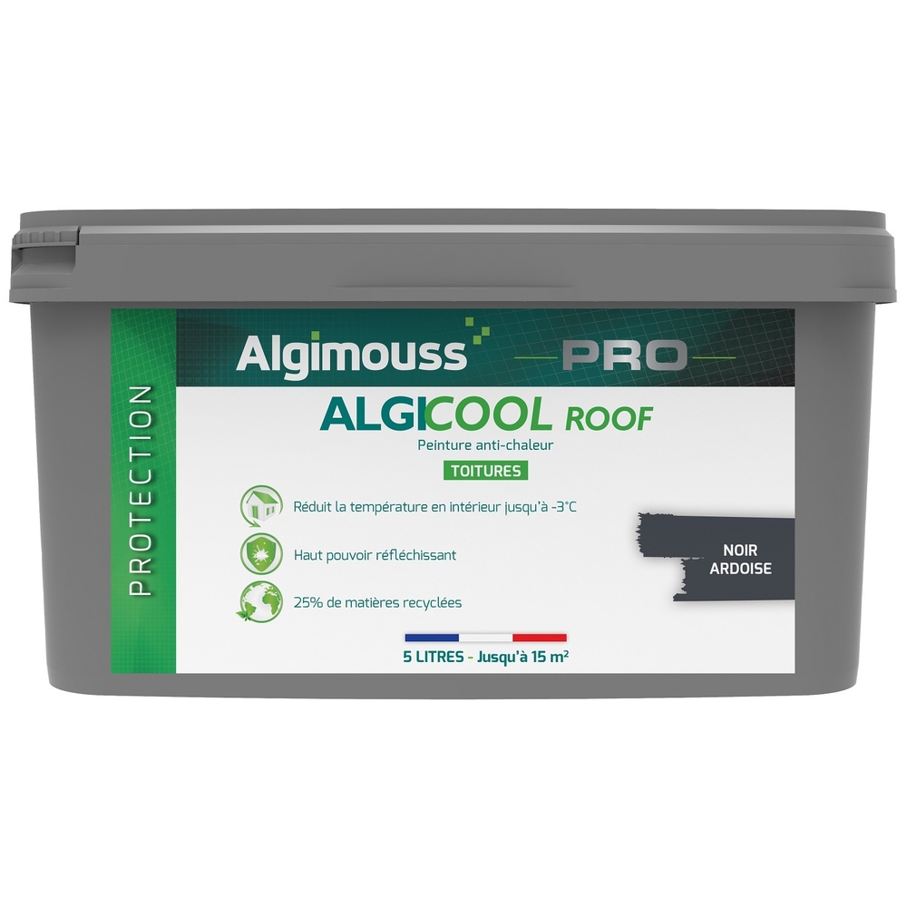 Peinture anti-chaleur réflective toiture 5L Noir ardoise Ral 7024 - ALGIMOUSS - 029007