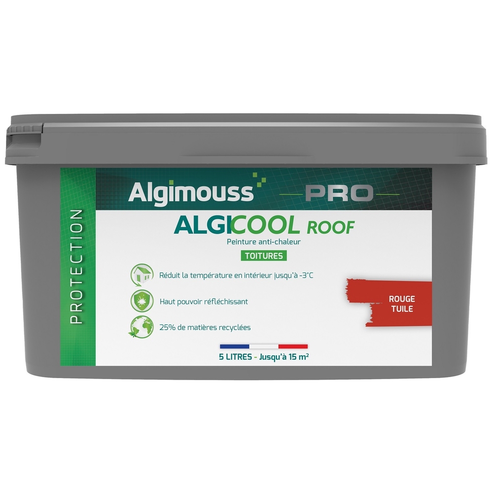 Peinture anti-chaleur réflective toiture 5L Rouge tuile Ral 3016 - ALGIMOUSS - 029011