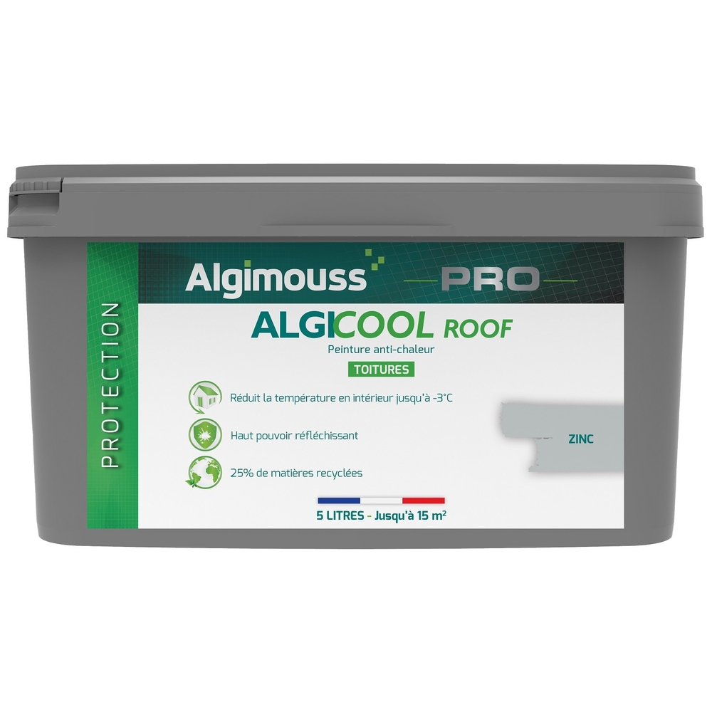 Peinture anti-chaleur réflective toiture 5L Zinc Ral 7035 - ALGIMOUSS - 029015