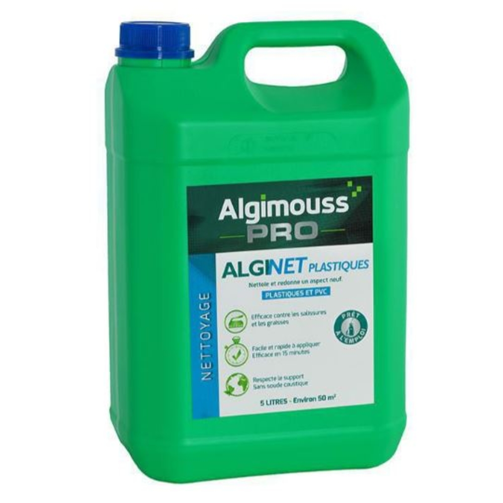 ALGINET PLASTIQUE - 5 LITRES - Nettoyant plastiques, PVC ALGIMOUSS - 049003