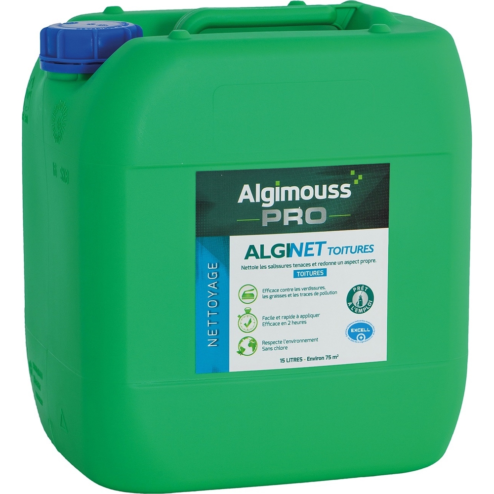 ALGINET TOITURES - 15 LITRES - Nettoyant toitures spécial lichens gris ALGIMOUSS - 084002