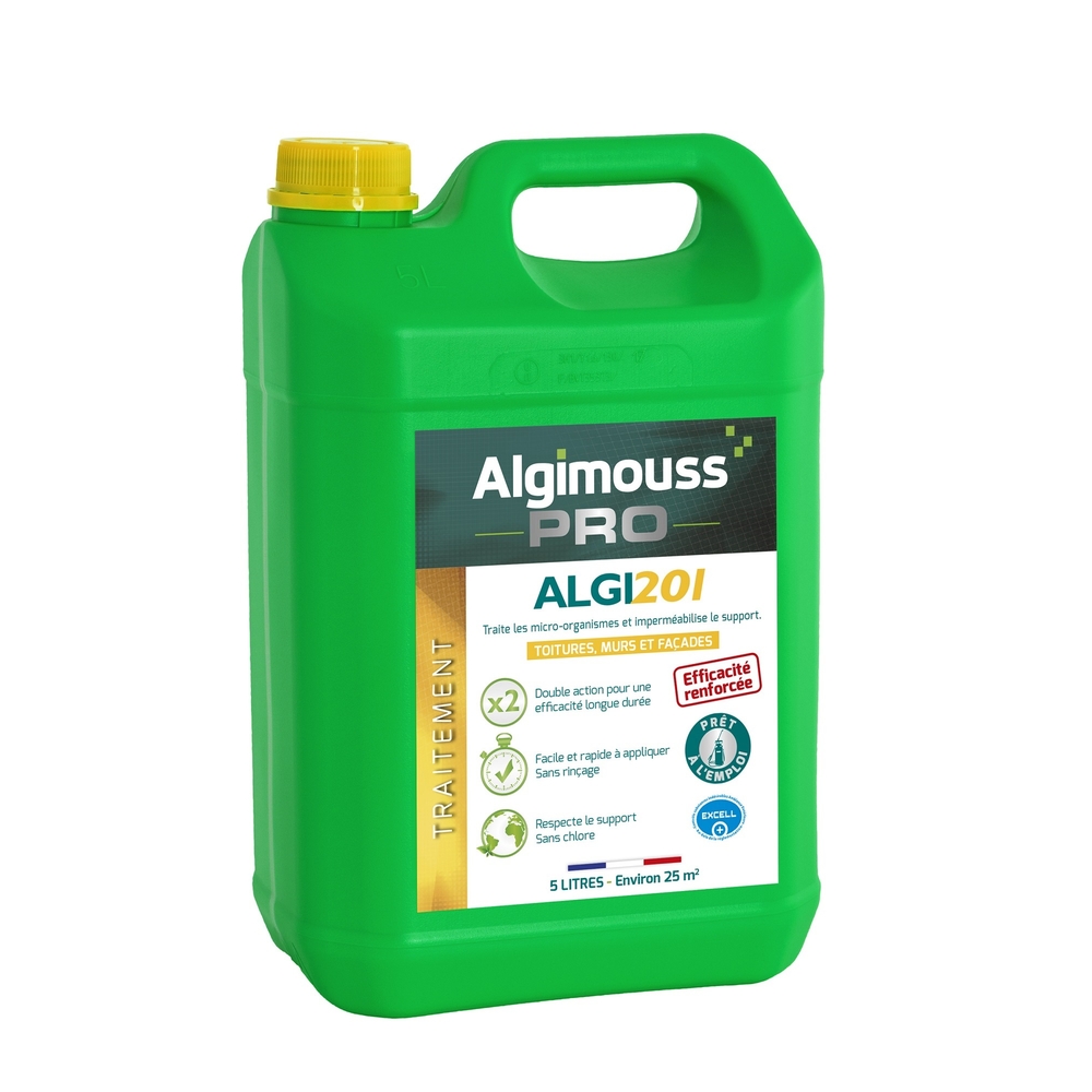 ALGI 201 - 5 LITRES - Traitement et imperméabilisant toitures, murs, façades ALGIMOUSS - 088001