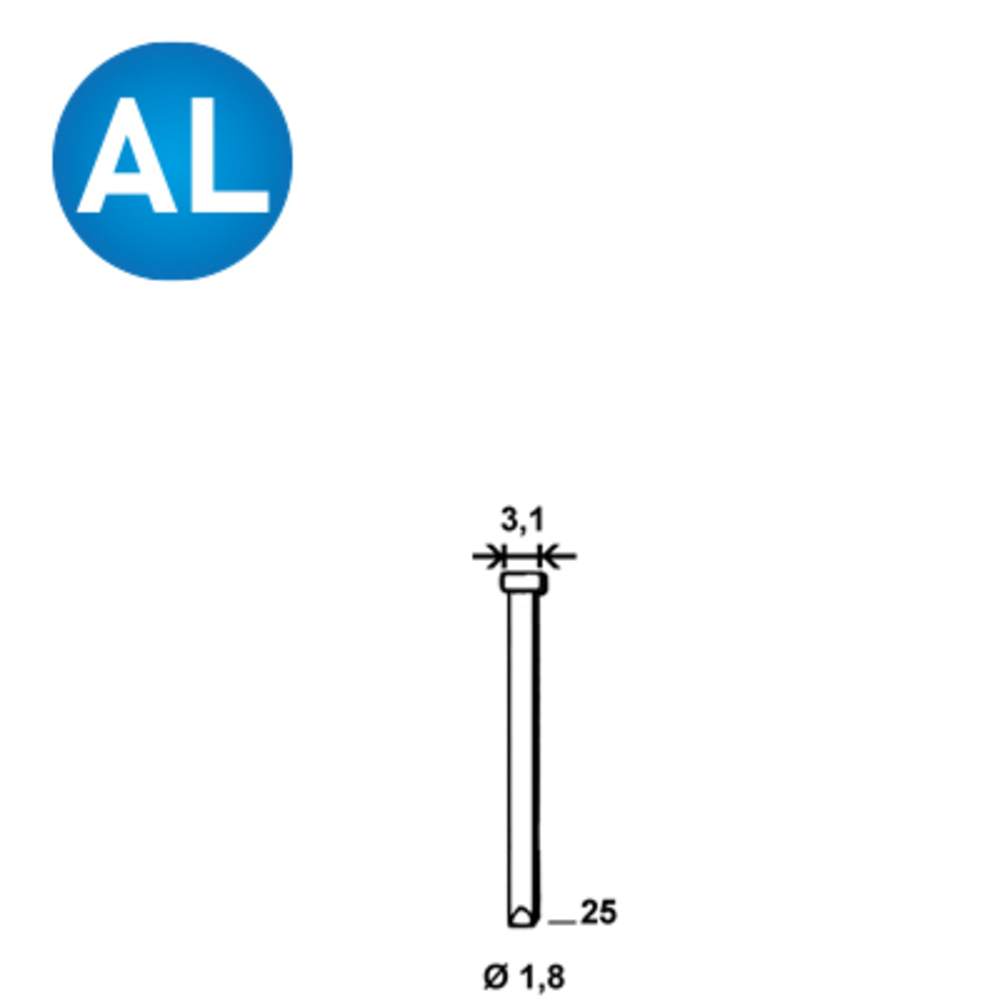 3780 Pointes fines BRADS DA-25 MM ALUMINIUM - ALSAFIX - 6DA258