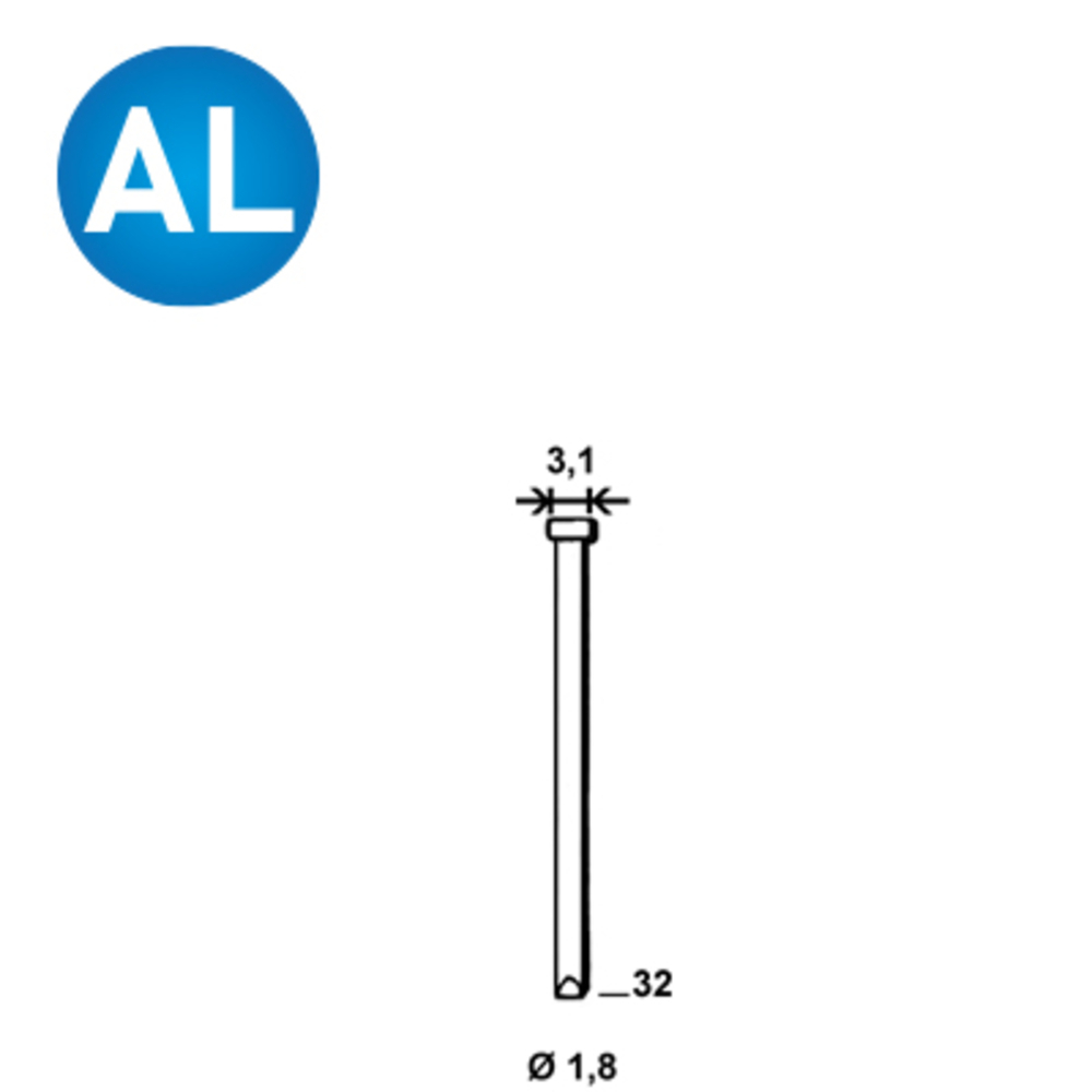 3780 Pointes fines BRADS DA-32 MM ALUMINIUM - ALSAFIX - 6DA328