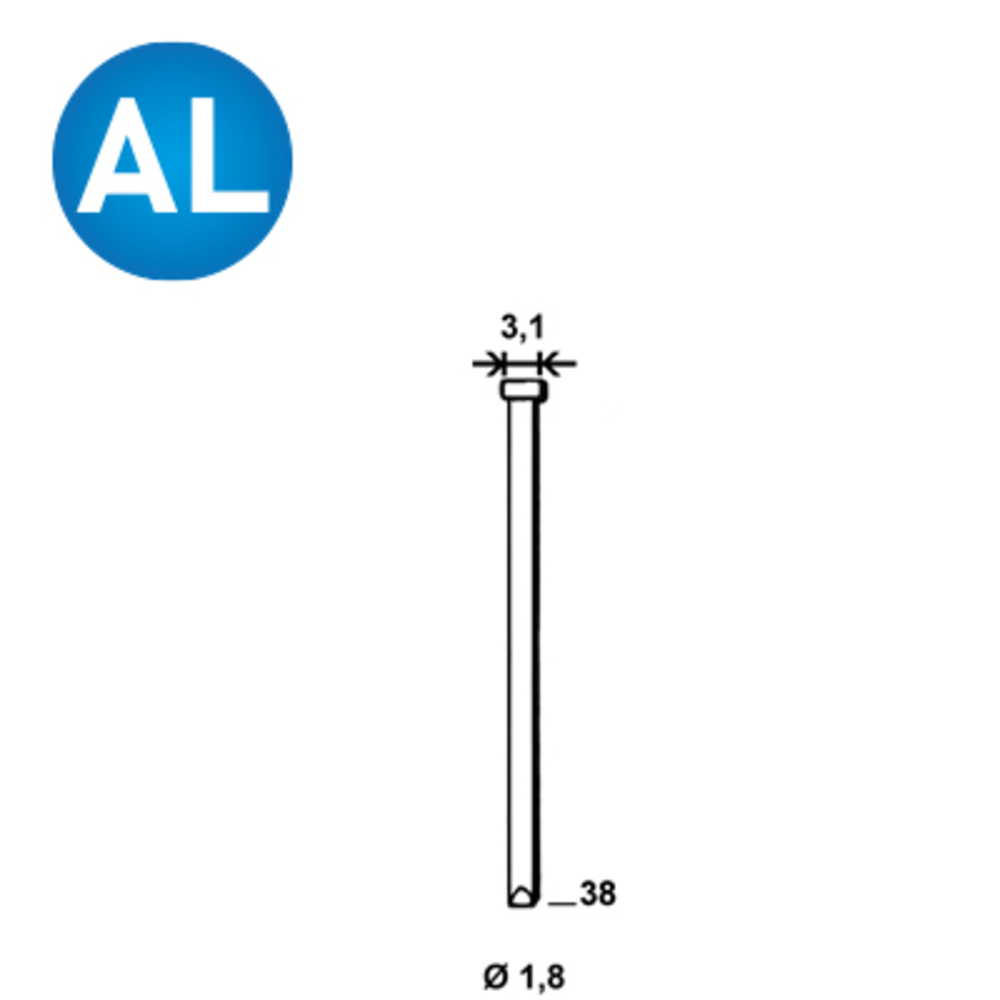 3780 Pointes fines BRADS DA-38 MM ALUMINIUM - ALSAFIX - 6DA388
