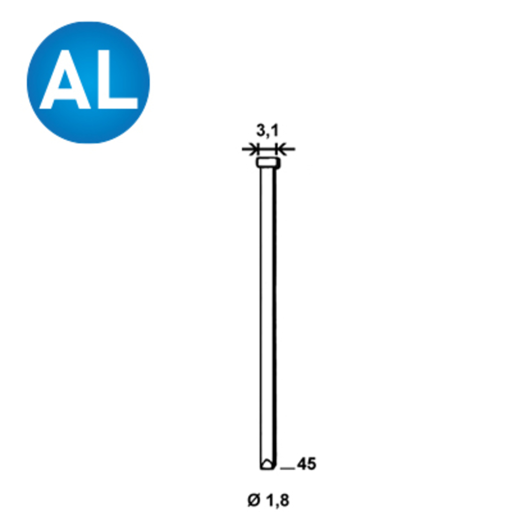 3780 Pointes fines BRADS DA-45 MM ALUMINIUM - ALSAFIX - 6DA458