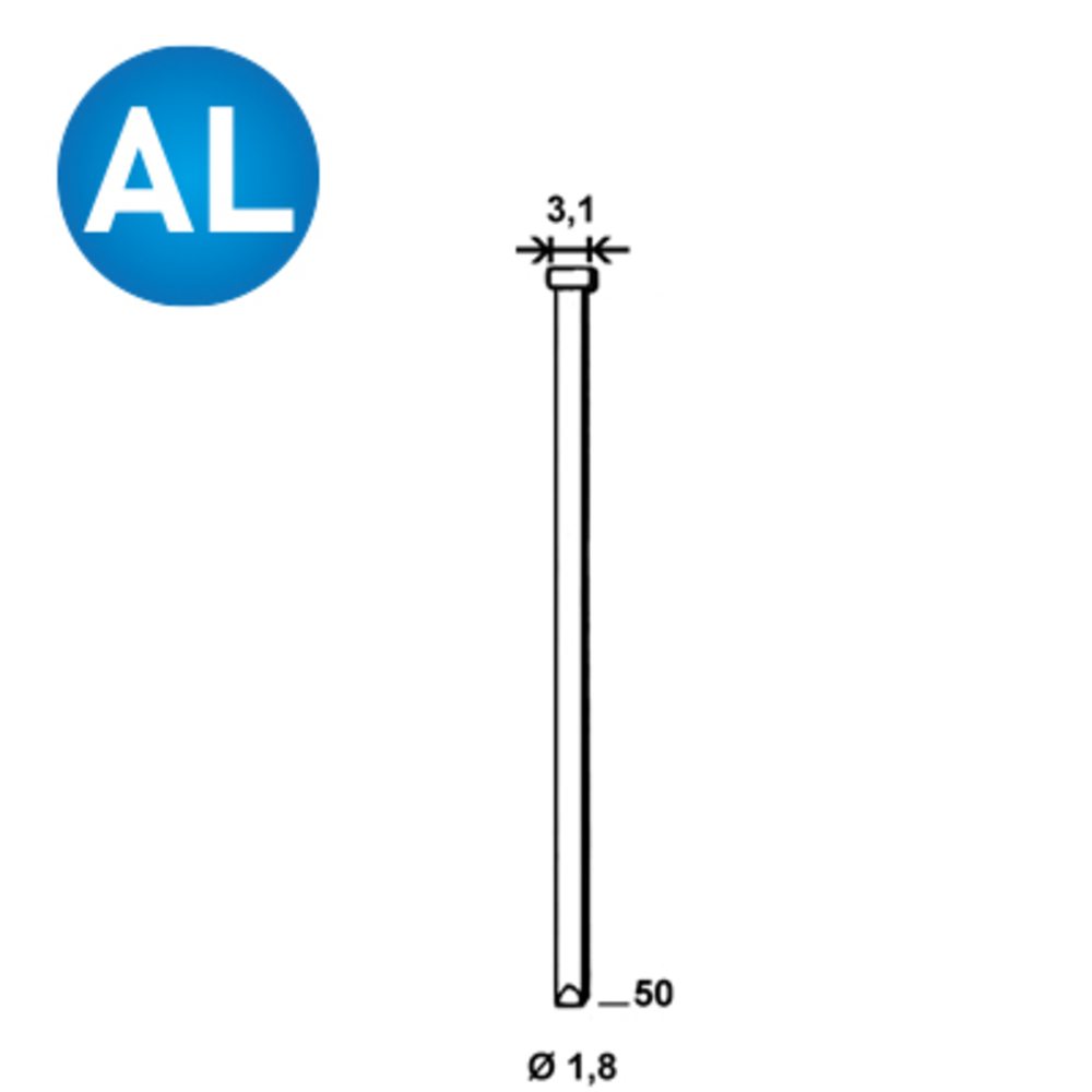 3780 Pointes fines BRADS DA-50 MM ALUMINIUM - ALSAFIX - 6DA508