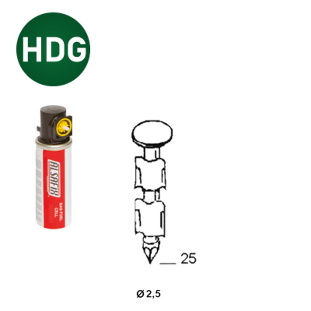 PACKS JDB 20° 25X25 ANNELÉES HDG - 2000 POINTES + 2 GAZ - ALSAFIX - P2025256