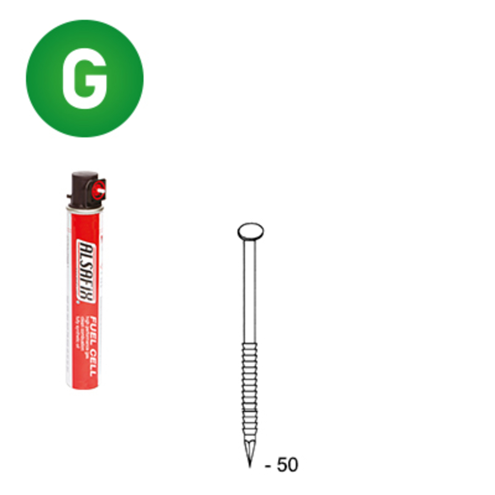 PACK 34° 2,8 X 50 ANNELÉE GALVANISÉE - 2200 POINTES + 2 GAZ - ALSAFIX - P3428506