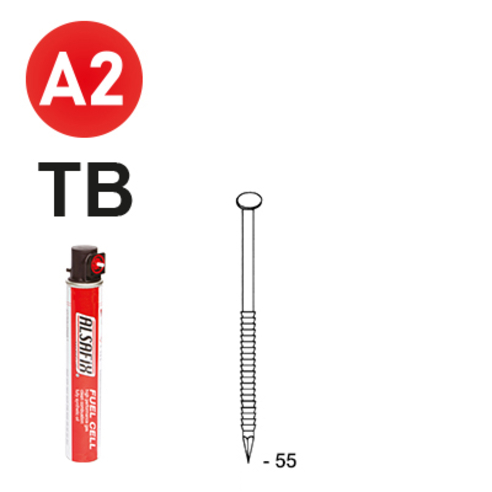 PACK 34° 2,8 X 55 ANNELÉE INOX TB - 2200 POINTES + 2 GAZ - ALSAFIX - P3428558