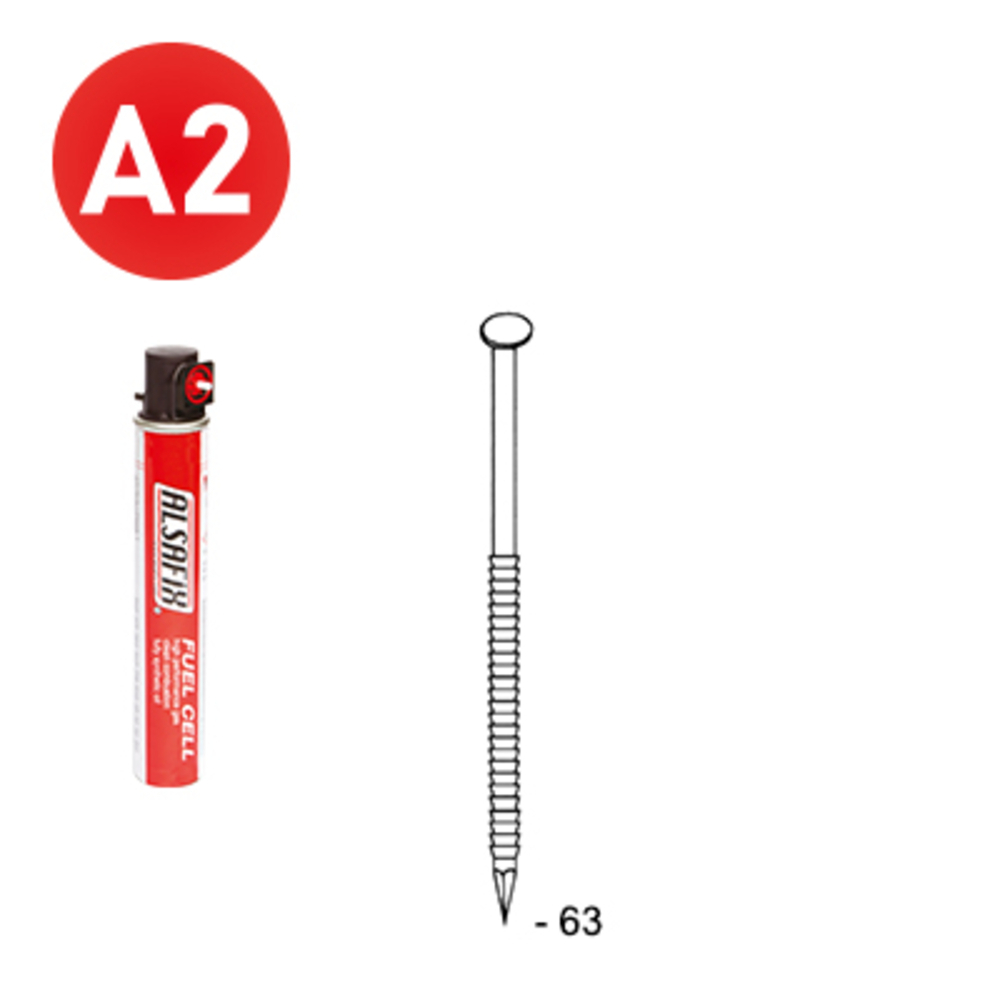 PACK 34° 2,8 X 63 ANNELÉE INOX - 2200 POINTES + 2 GAZ - ALSAFIX - P3428639
