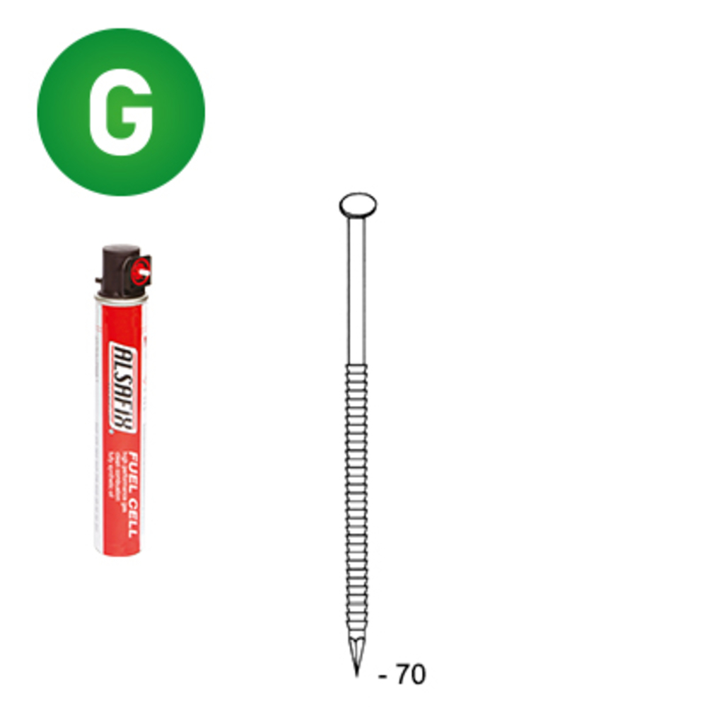 PACK 34° 2,8 X 70 ANNELÉE GALVANISÉE - 2200 POINTES + 2 GAZ - ALSAFIX - P3428706