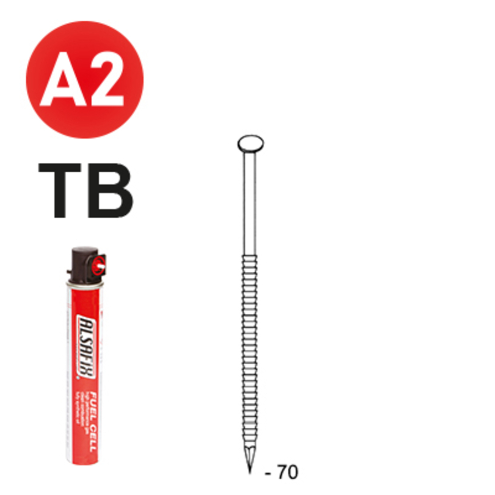 PACK 34° 2,8 X 70 ANNELÉE INOX TB - 2200 POINTES + 2 GAZ - ALSAFIX - P3428708