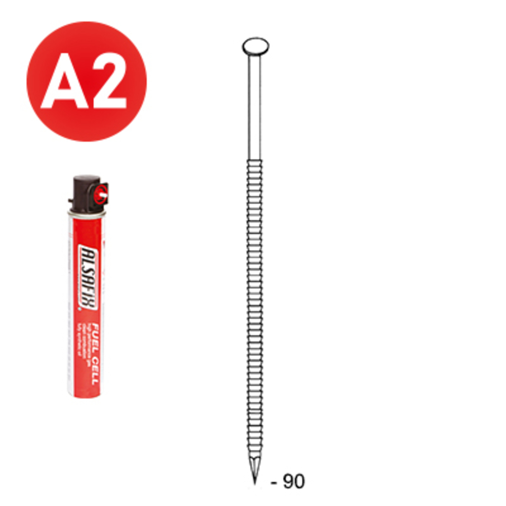 PACK 34° 3,1 X 90 ANNELÉE INOX - 2200 POINTES + 2 GAZ - ALSAFIX - P3431909