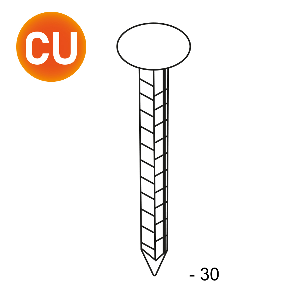 Tête extra large cranté cuivre 3X3X30 -5KG - ALSAFIX - TL300307