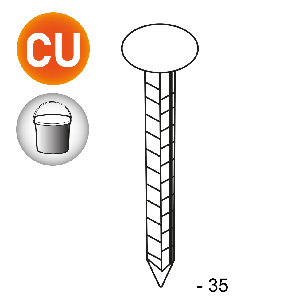 Tête extra large cranté cuivre 3X3X35 EN SEAU DE 5 KG - ALSAFIX - TL300357S