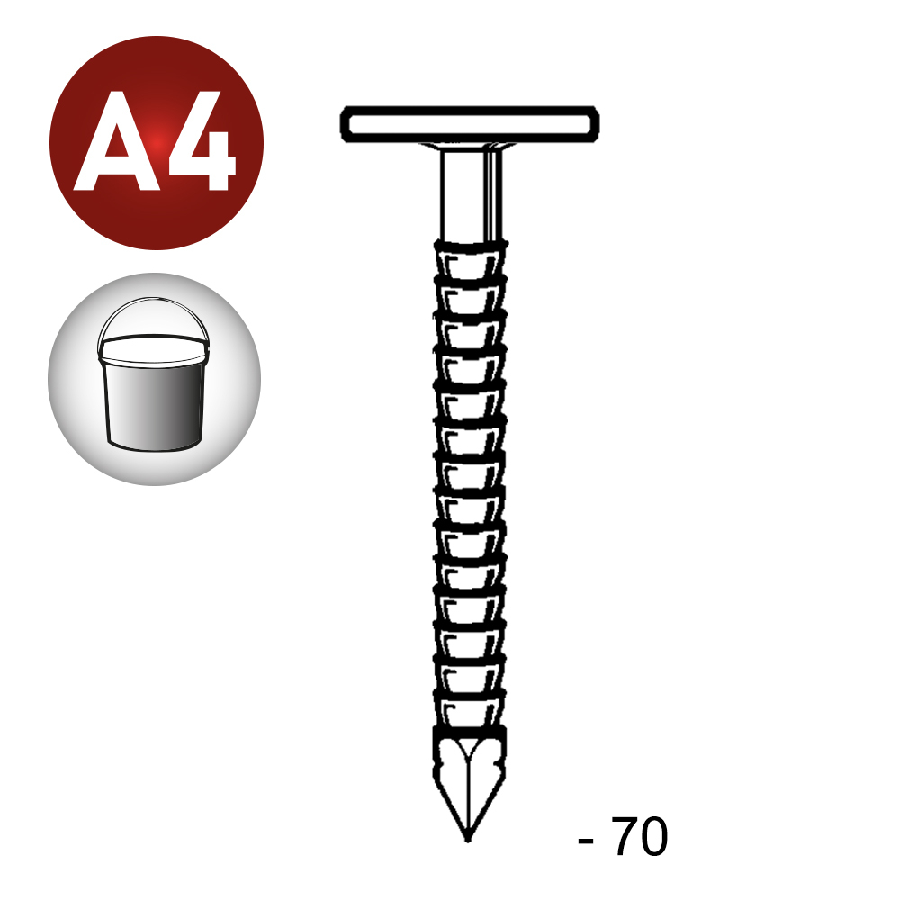 Pointe tête extra large annelées INOX 3,1/3,4X70 EN SEAU DE 5 KG - ALSAFIX - TL310709S