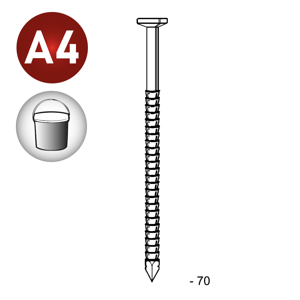 Pointe tête plate annelée inox 31/34X70 EN SEAU DE 5 KG - ALSAFIX - TP310709S