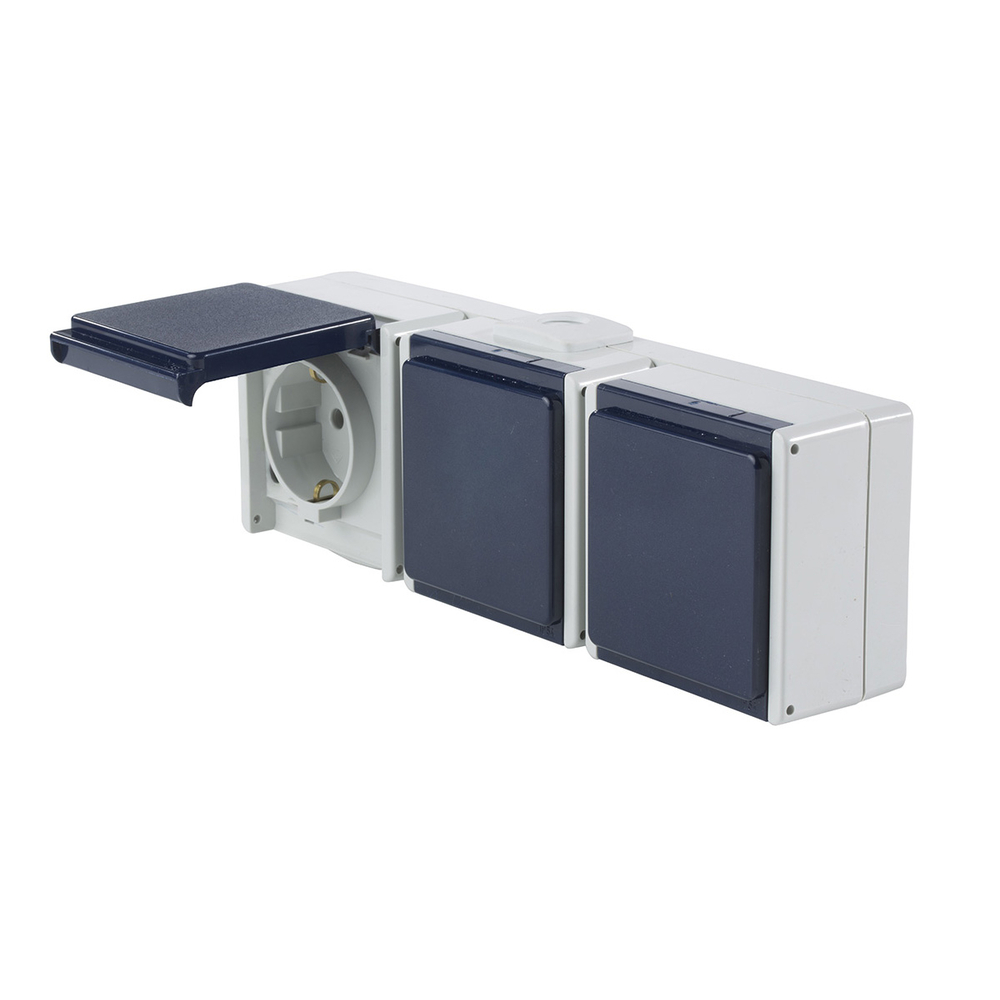 Triple prise 16 A, gris/bleu, horizontal AS SCHWABE - 862464